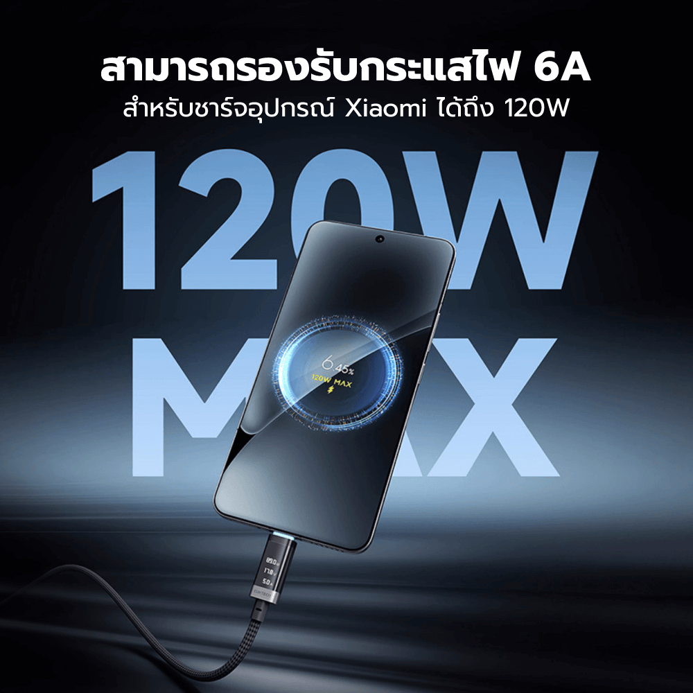 สายชาร์จ CUKTECH CTC620P สีดำ 6A 240W สายชาร์จมีจอ USB-C TO USB-C รองรับชาร์จเร็ว PD3.1_6